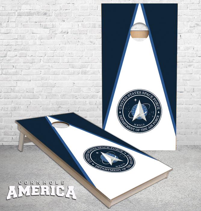 Space Force Triangle theme cornhole boards