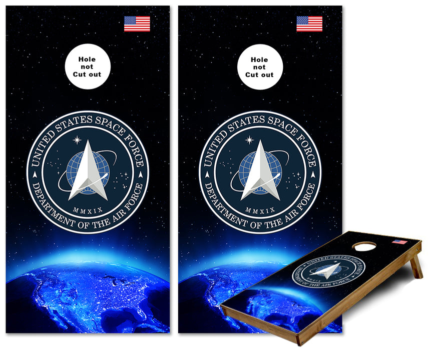 United States Space Force overlooking earth cornhole wraps