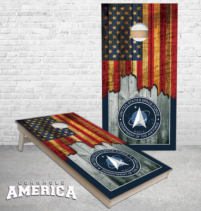 Jagged US Flag with United States Space Force cornhole boards