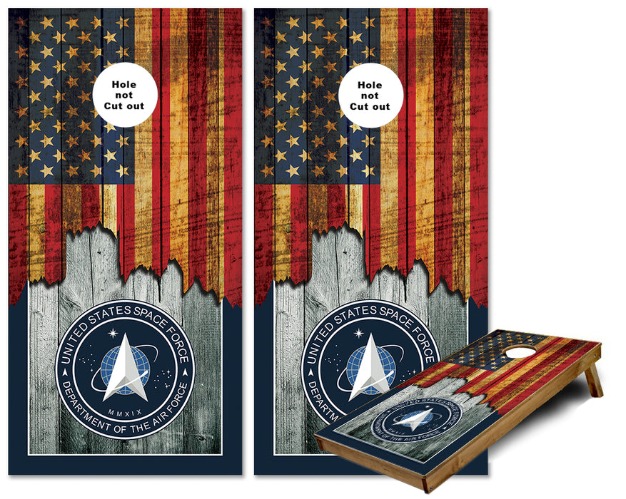 Jagged US Flag with United States Space Force cornhole wraps