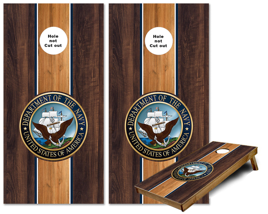 United States Navy Horizontal Wood Striped theme cornhole wraps