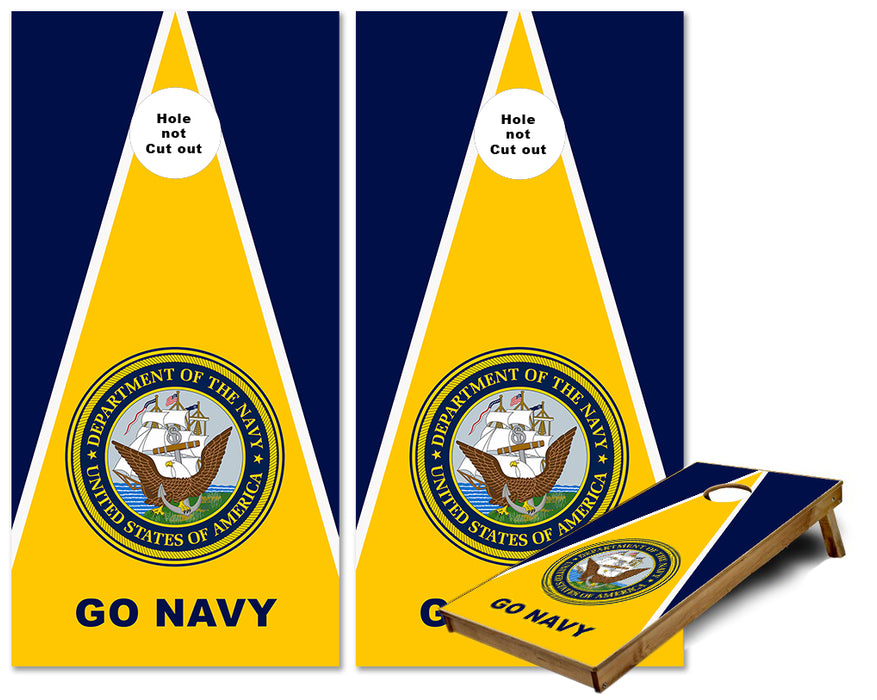 United States Navy Emblem on Triangle Theme cornhole wraps