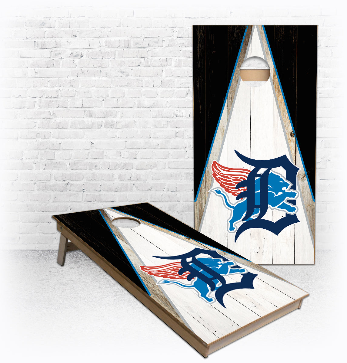 Detroit Tigers Redwings and Lions Custom Logo on Triangle Theme Cornhole  Boards