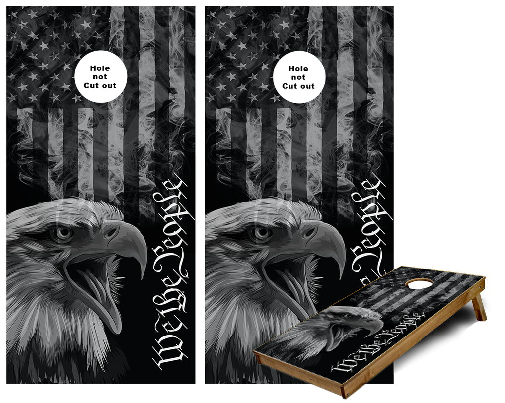 We the People American Flag Bald Eagle bw Cornhole Wraps — Cornhole America