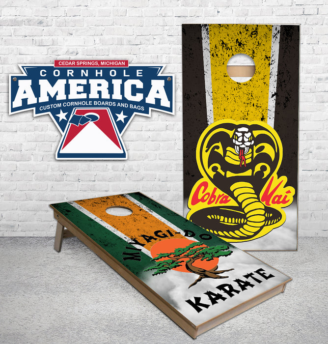 Miyagi do and Cobra Kai Karate Cornhole Boards